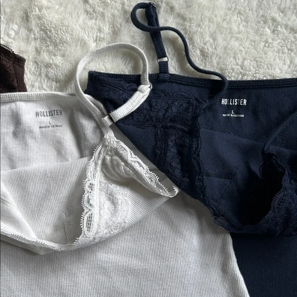 Set of 3 Hollister Lace Trim Camisoles - White, Brown, Navy - Picture 5 of 6